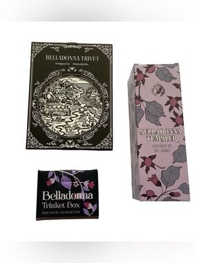 Belladonna Ceramic and Glassware Trivet Trinket Box Glass Soda Jar NEW